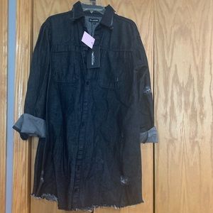 Washed black distressed denim shirt dress- US 8